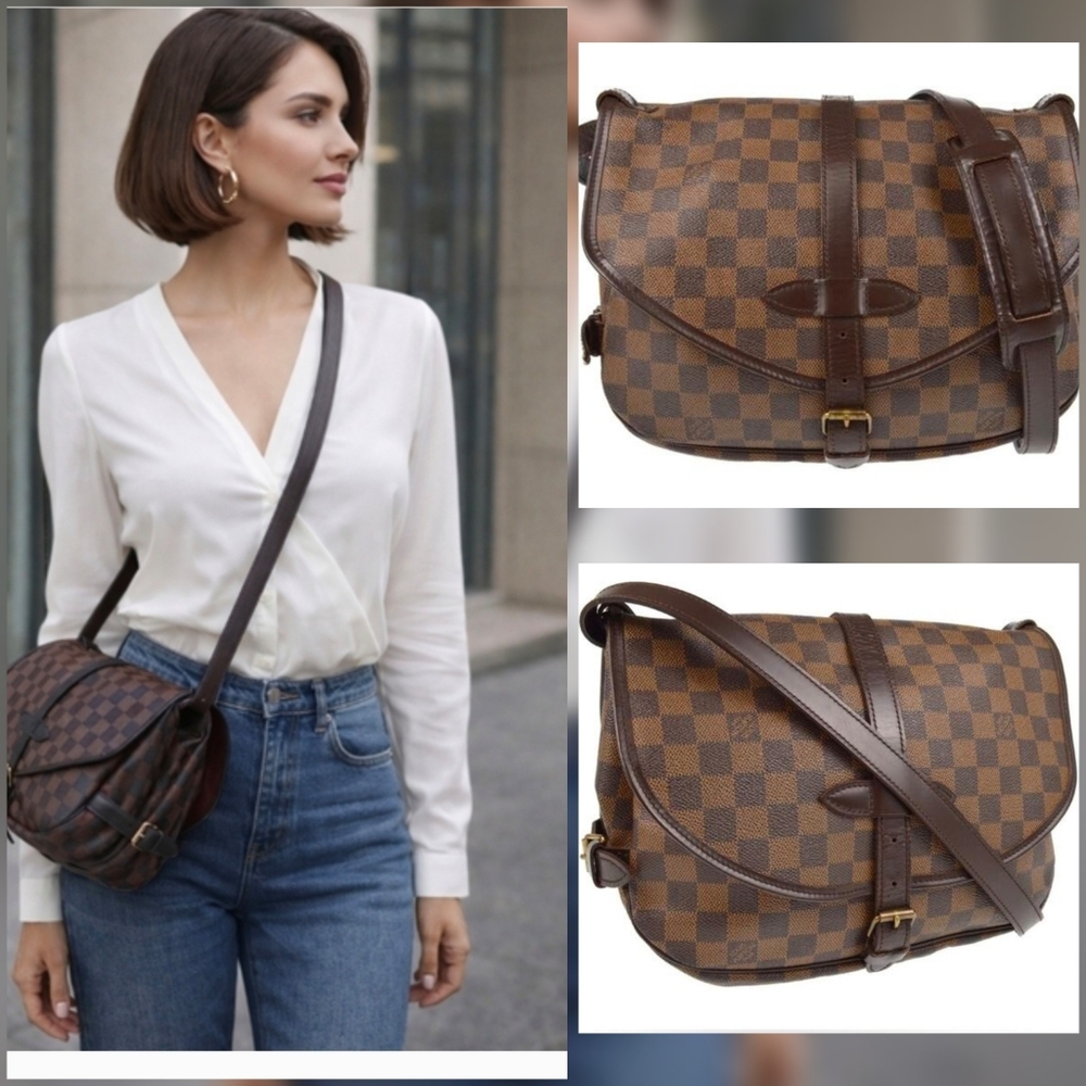 Authentic Louis Vuitton Damier Saumur 30 Messenger Shoulder Bag MB1024